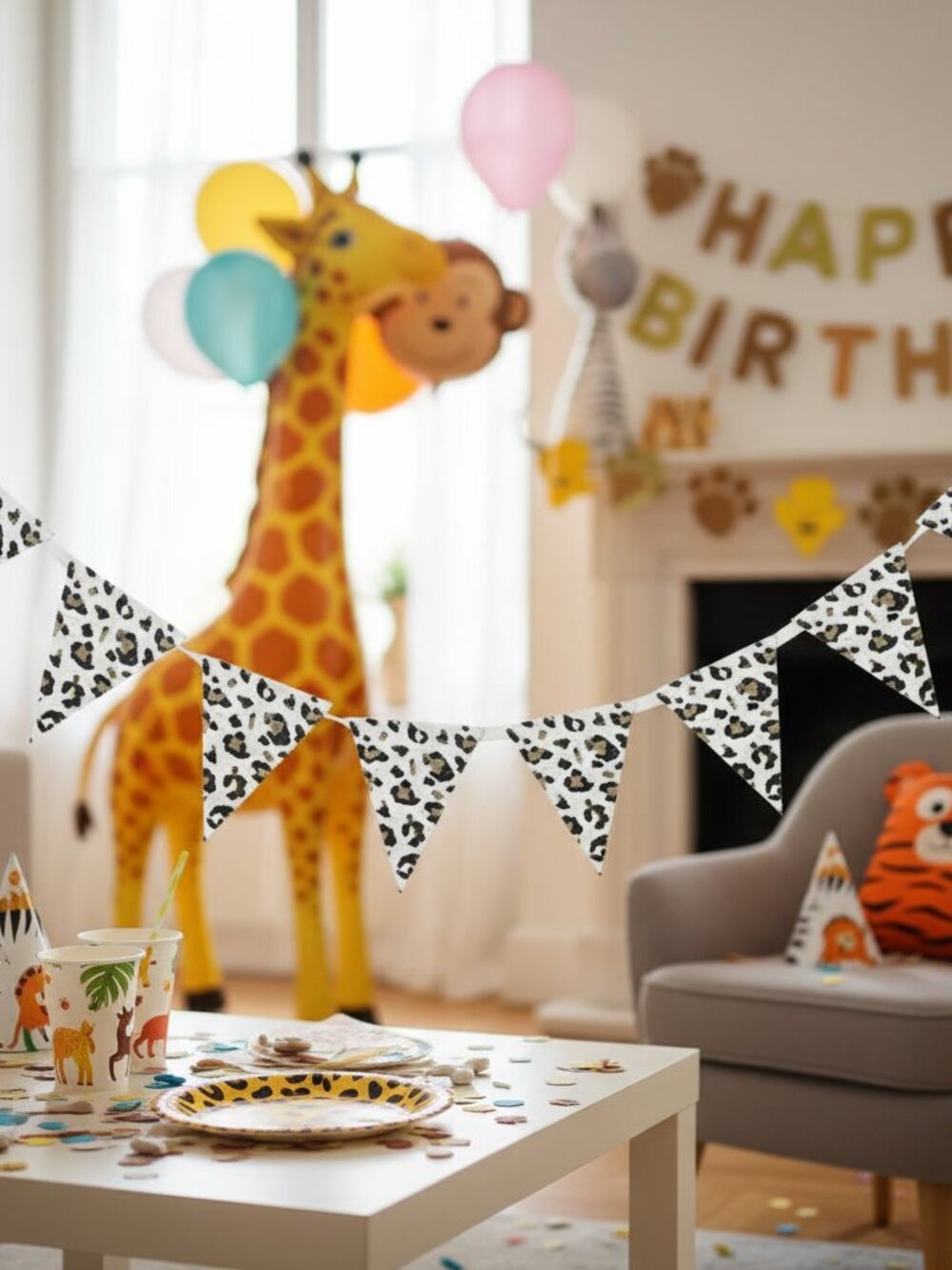 Chic Leopard Print Triangle Flag Banner - Cheetah Theme Party Supplies - 86"